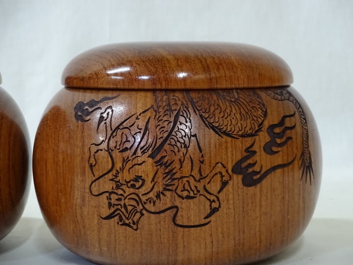 碁笥　花林　特大　龍虎彫