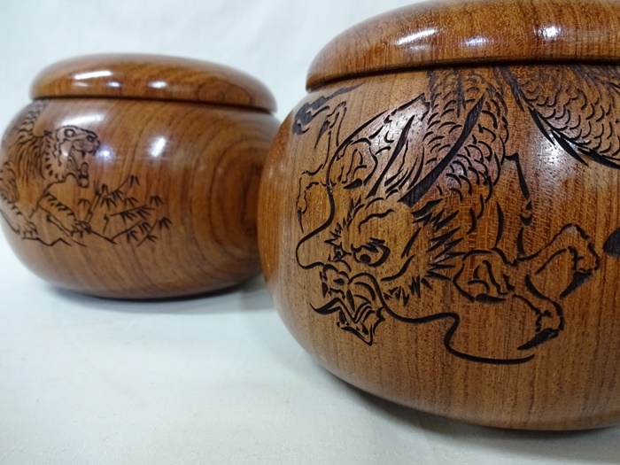 碁笥　花林　特大　龍虎彫