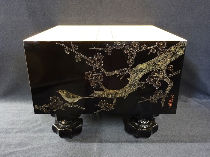 将棋盤　沈金　四君子