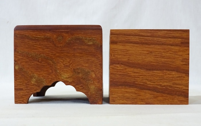 駒箱　欅　杢　上　沈金仕上げ