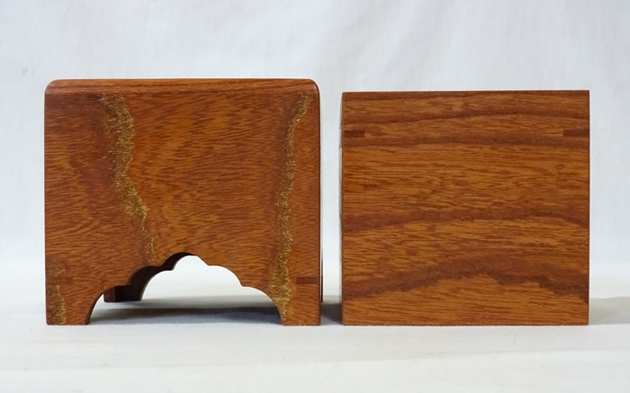 駒箱　欅　杢　上　沈金仕上げ